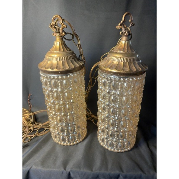 Progressive Other - Vintage Progress Lighting Double Pendant Bubble Glass Brass Ceiling Light
